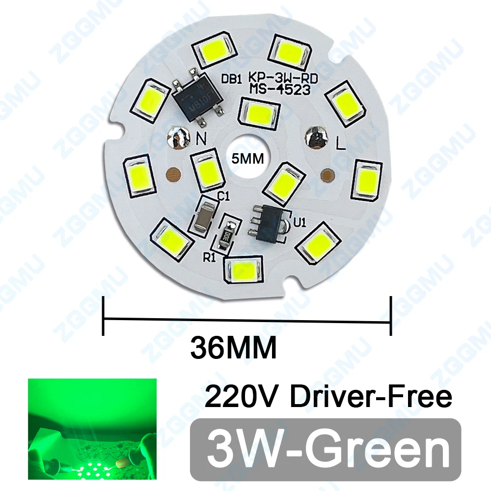 3W 5W czerwone światło niebieskie światło zielone AC220V sterownik bez prądu stałego tablica świetlna PCB DIY tablica świetlna żarówka