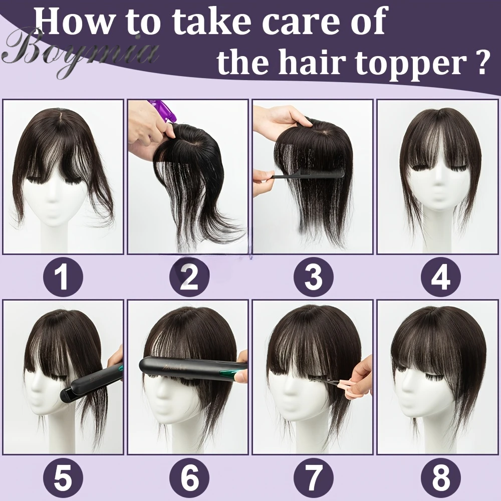 Invisible Real Human Hair Toppers for Women with Bangs | 2 Clips Attached, 5X9cm Base Net, 8-14 Inches, Multiple Colors: Natural Black, Dark Brown, Middle Brown for Daily, Halloween, Christmas Party