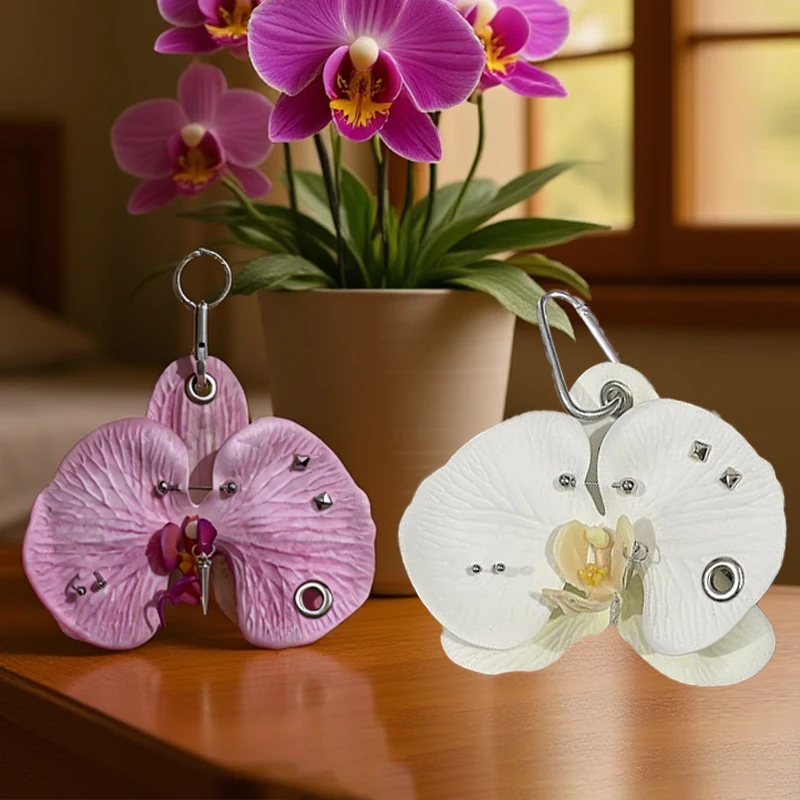 2025 Creative Beautiful Phalaenopsis Cloth Keychain Simulation Flowers Keyring Elegant Bag Pendant Accessories Phone Charms Gift