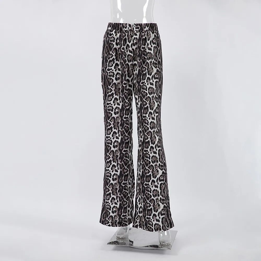 BKLD Leopard Printed Streetwear Mid Waist Elastic Wide Leg Pants 2025 New Autumn Fashion Casual Trousers Clothes For Women