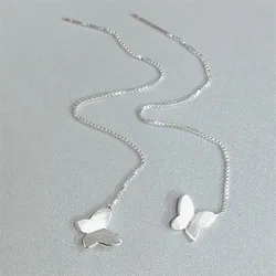 New Korean Sweet Brushed Butterfly 925 Sterling Silver Jewelry Temperament Long Ear Line Popular Earrings E137