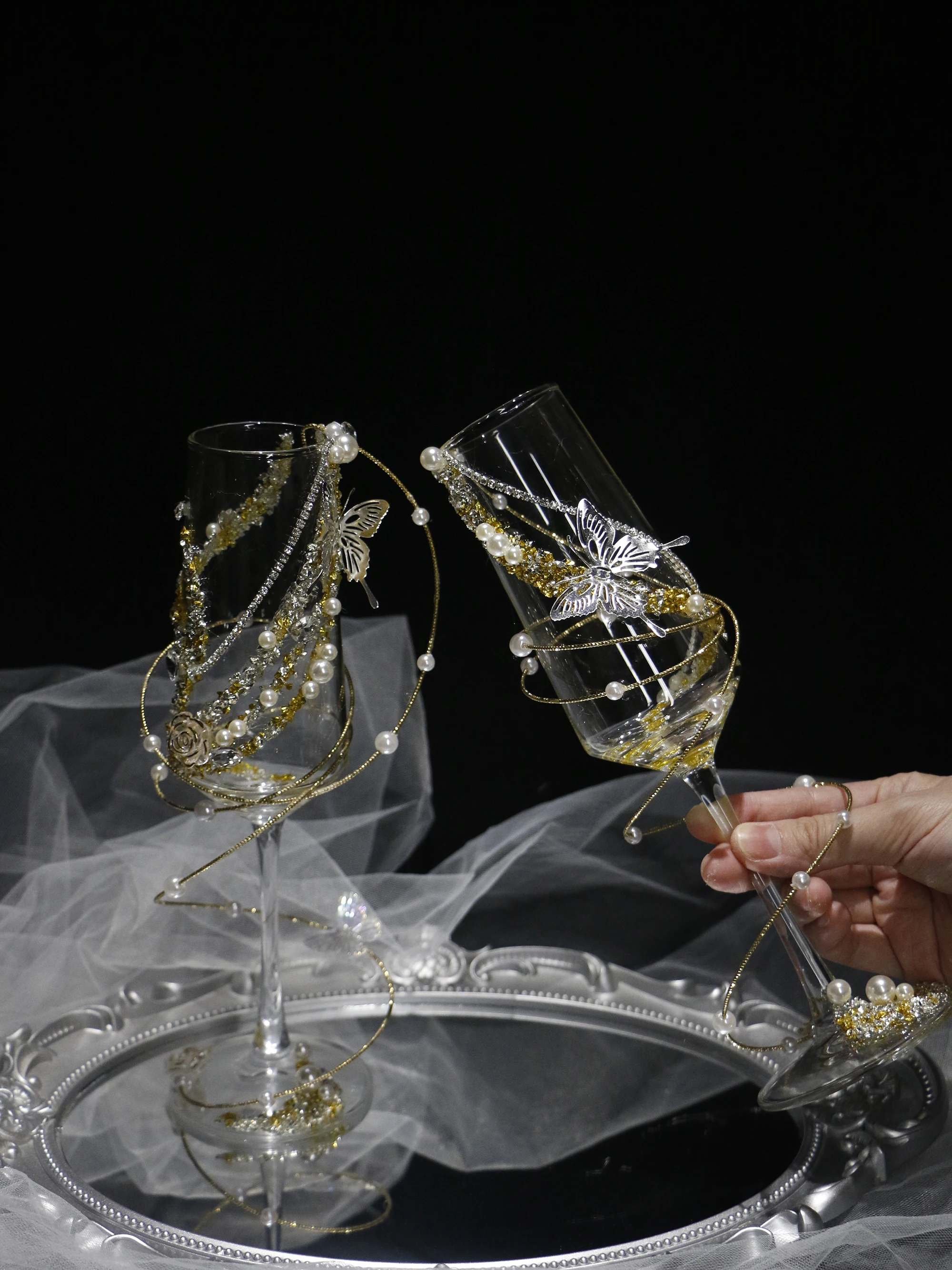 

Golden Toast Cup Creative Broken Diamond Pearl Wedding Wine Glass