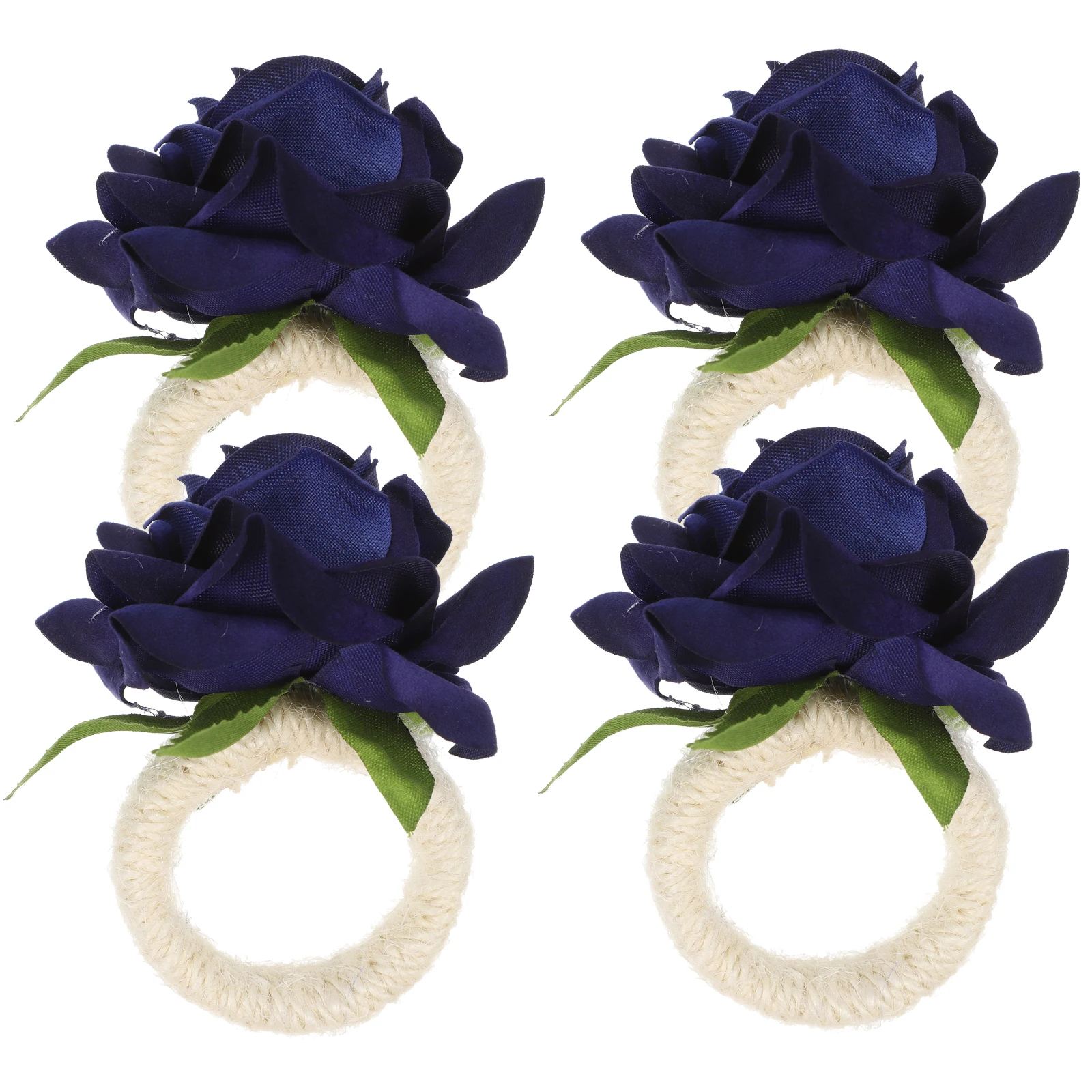 

4 Pcs Napkin Ring Pink Artificial Rose Flower Decor Table Buckle Wedding Party Valentine Dining Serviette Holder
