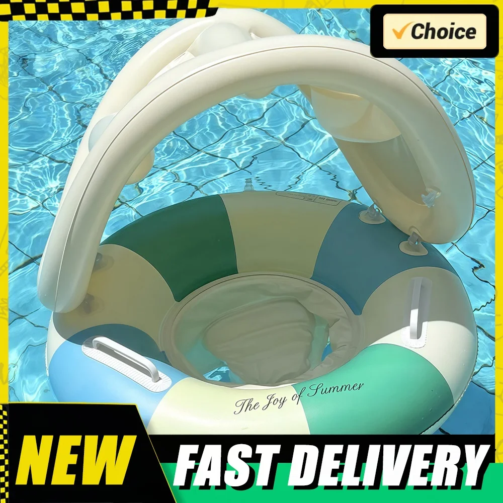 Swimming Ring Inflatables with Detachable Canopy & Handles Cute Babies Pool Float Reusable for Outdoor&Backyard&Garden&Pool