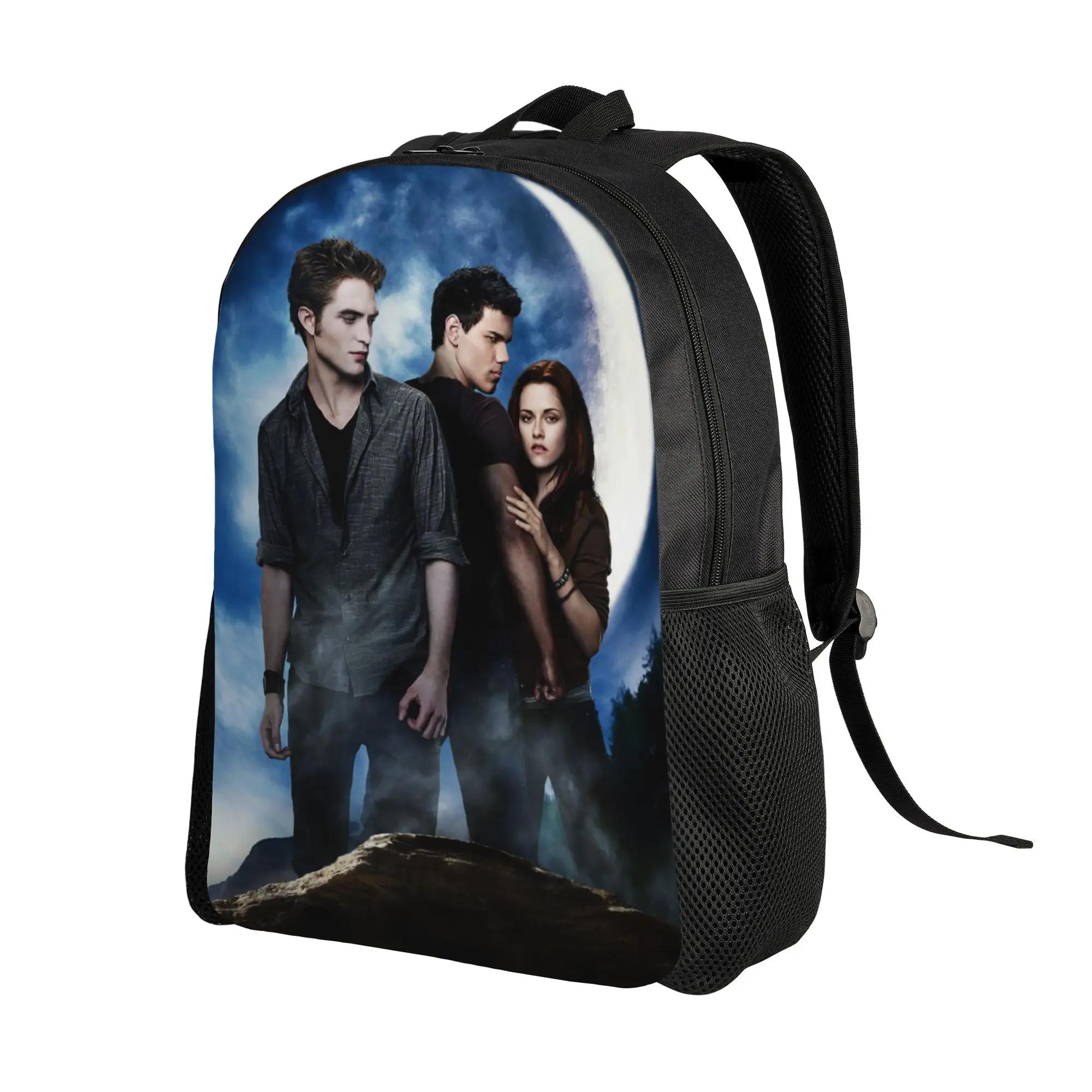 Edward Bella Jacob Black Backpack for Men Women High School Work Daypack The Twilight Saga New Moon Laptop Canvas Bags Outdoor