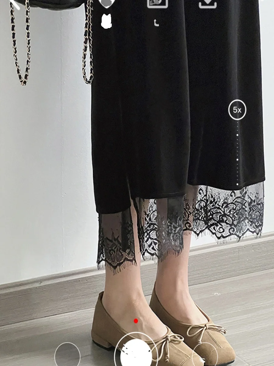 

Glossy Velvet Lace Trim f Skirt Fi Tail Long Skirt Elastic Waist A-Line Skirt Stand Fit Ciwalk Sle for Ladies