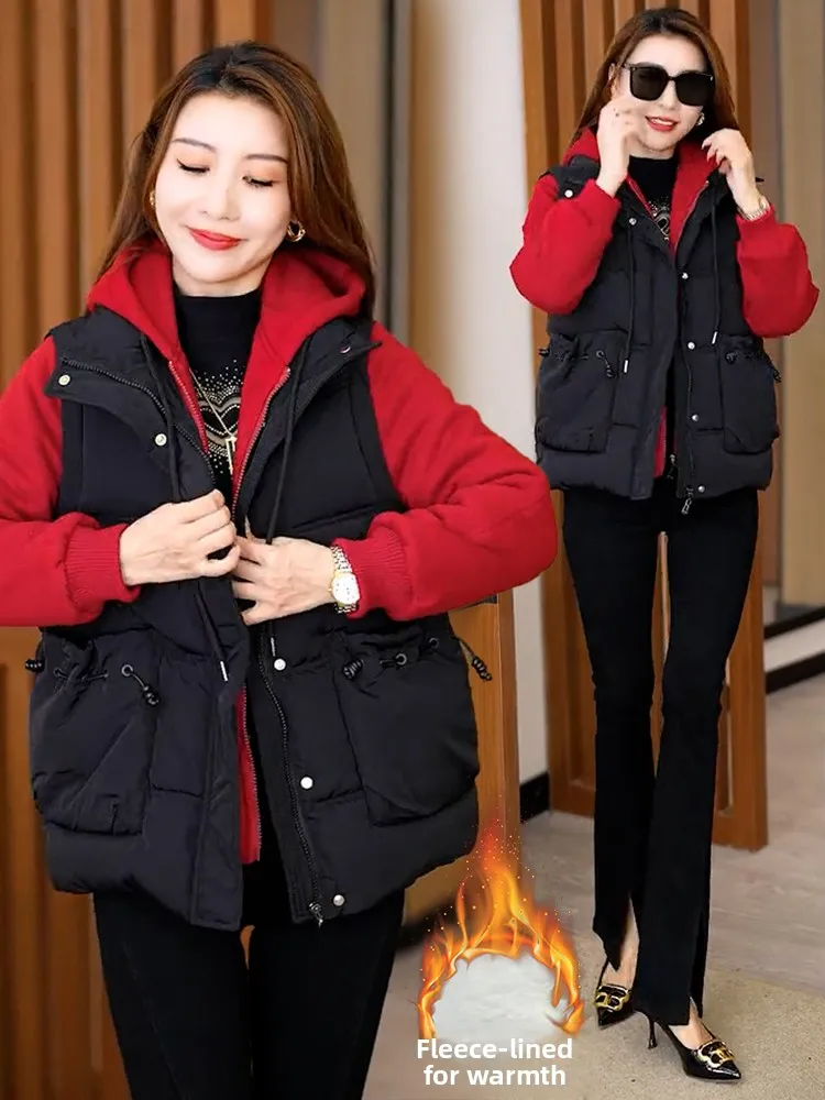 

Thiened Fce Cotton Jaet, повседневное женское пальто с капюшоном, теплая антивозрастная двухсекционная верхняя одежда на осень-зиму