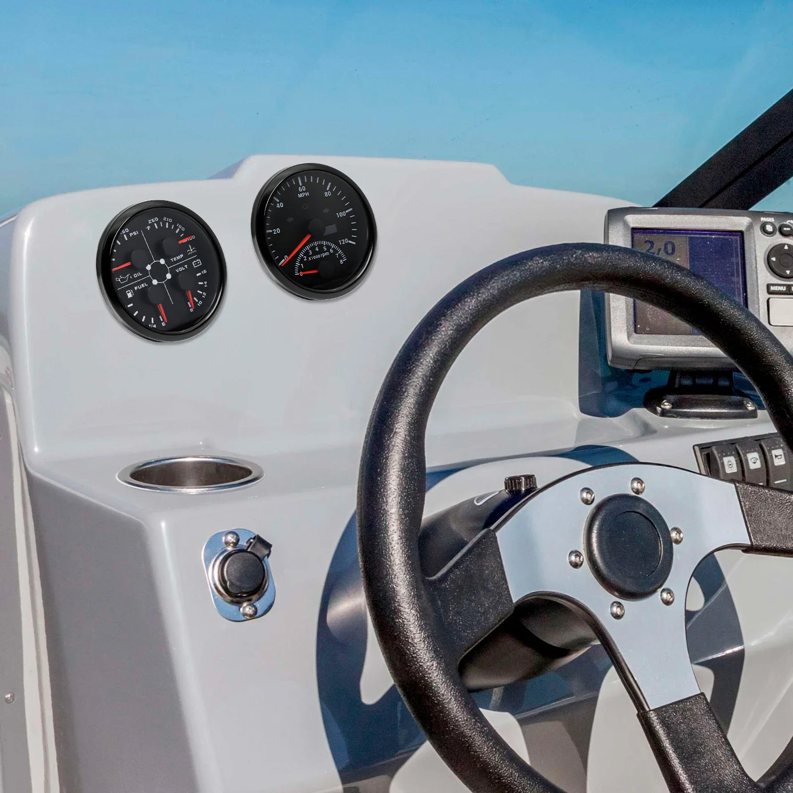 Dual Gauges Set 85MM GPS Speedometer Gauge 120kmh 200kmh & 4in 1 Fuel Level + Volt + Oil Press + Water Temp Meter For Marine Car