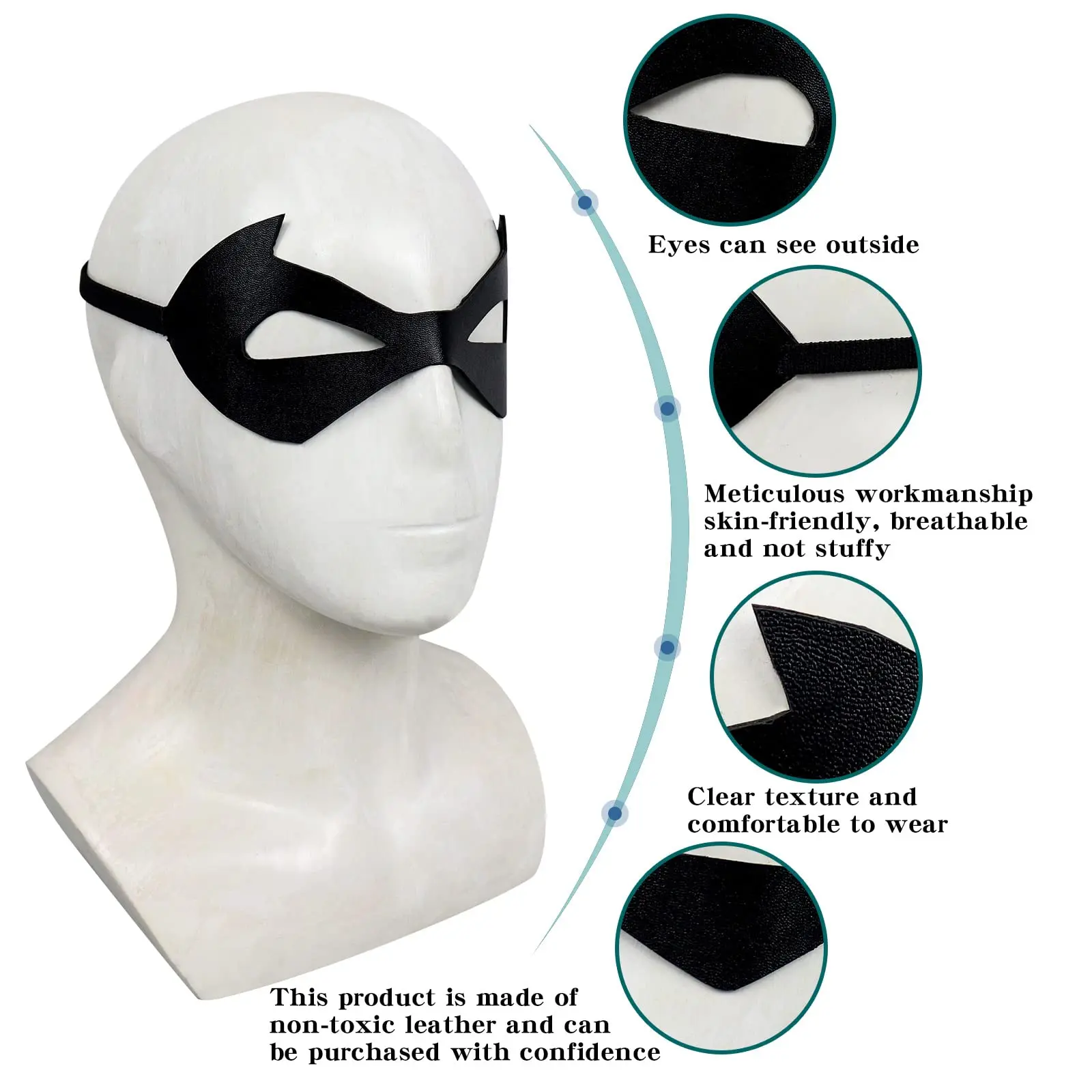 หน้ากากตาค้างคาวสีดำหนังสำหรับผู้ชาย หน้ากากซูเปอร์ฮีโร่ โดมิโน ชุดโจร อุปกรณ์ประกอบฉากงานปาร์ตี้ฮาโลวีน งานแฟนซี สำหรับผู้ใหญ่