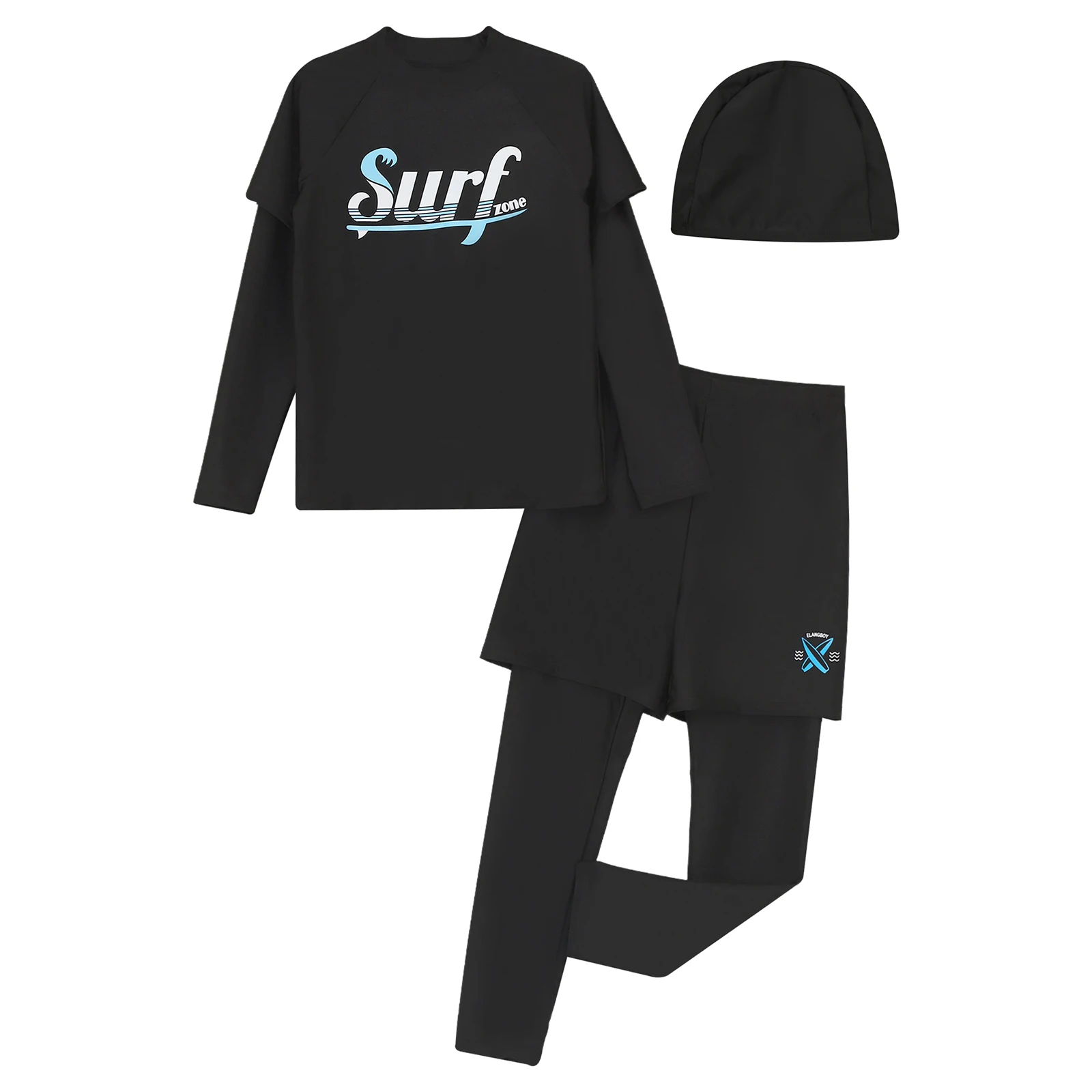 Print Surfing Suit for Kids Boys Teen Swimsuit Long Sleeve Swim Top with Double Swim Pants And Hat Beach Rash Guard Set