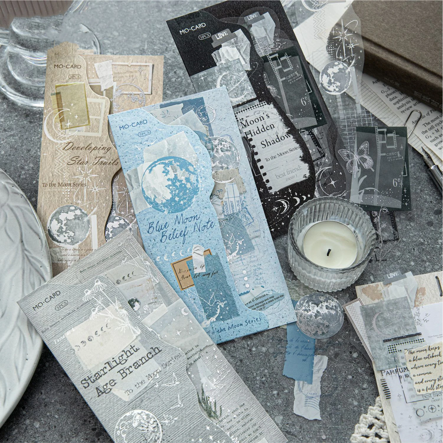 To The Moon Series Vintage Star Film Smudge Landscape PET Sticker Creative DIY Journal Material Collage Stationery