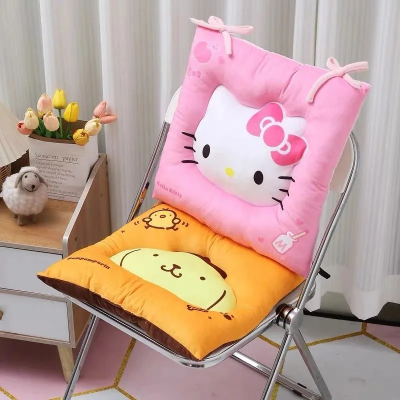 Pompompurin Soft Thick Crystal Velvet Seat Cushion, Fixed Strap Chair Pad, Kawaii Decorative Cushion For Home Office