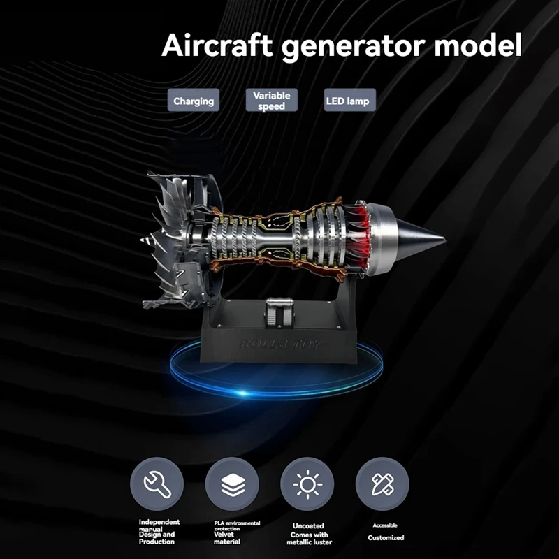 TR900/A380 Turbofan Engine Fan Model 1:25 Science Experiment Jet Electric Airplane Turbofan With Light 3D Printed Toys