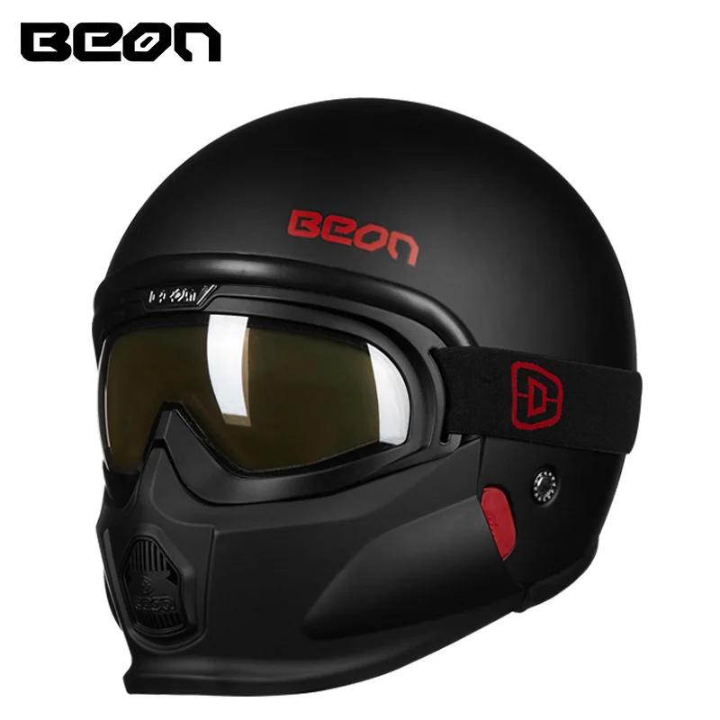 BEON Motorcycle Retro Helmet Unisex Personalities with Wind Goggles Anti-fog All Season Motorccycle Equipment