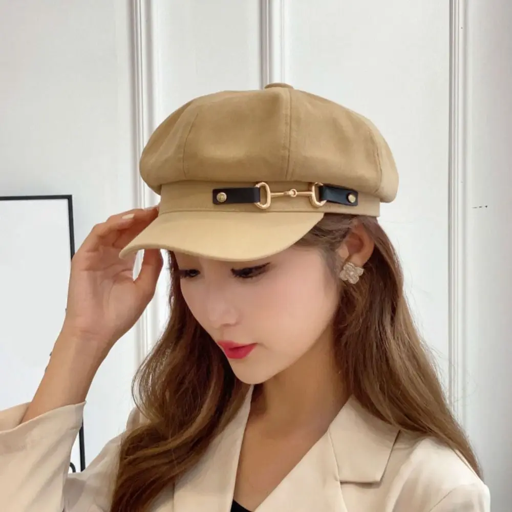 Adjustable Vintage Beret Hat Fashion Autumn Winter Woolen Beret Newsboy Hat Paperboy Soft Octagonal Cap Women