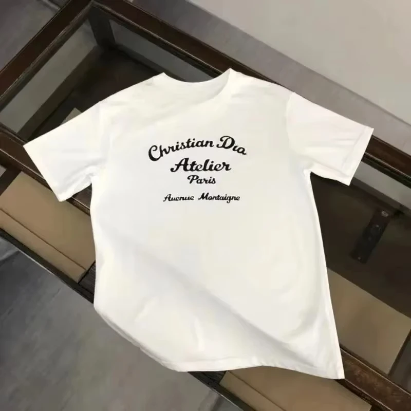 

2025 New Letter Printed Slogan Cd Half Sleeve Unisex Pure Cotton Versatile Fashion Around Knee Short Sleeve Base T-shirt