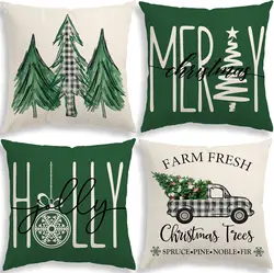 Christmas Pillow Covers Decorations Holly Jolly Merry Christmas Tree Winter Holiday Farmhouse Cushion Covers Decor for Couch