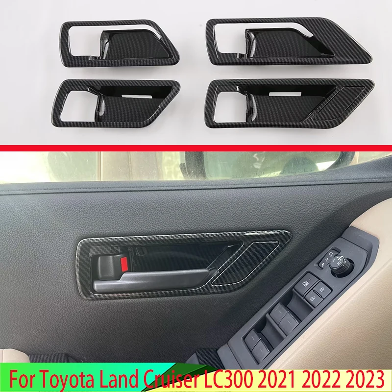 For Toyota Land Cruiser LC300 2021 2022 2023 Carbon Fiber Style Inner Door Handle Cover Catch Bowl Trim Insert Frame Garnish