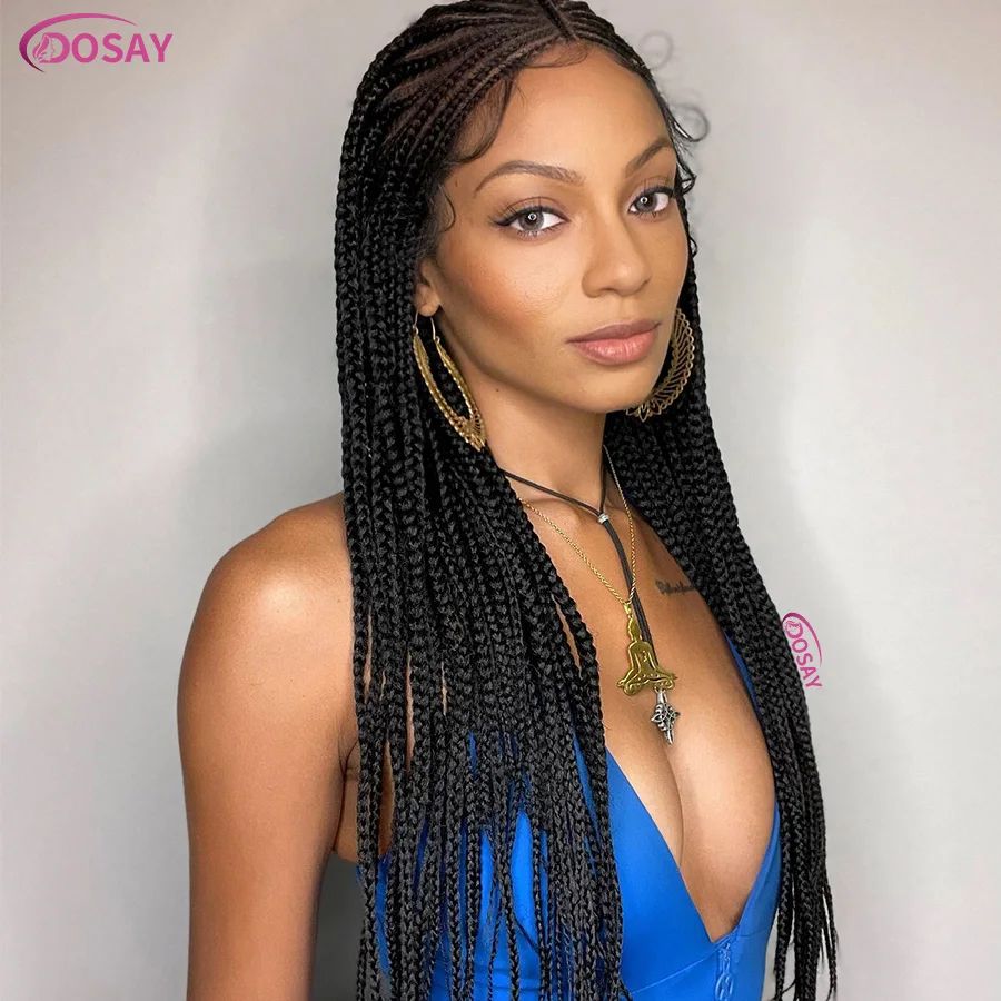 Synthetic 32Inches Full Lace Braided Wigs For Black Women Knotless Box Cornrow Braids Wig Burgundy Fulani Braided Lace Front Wig