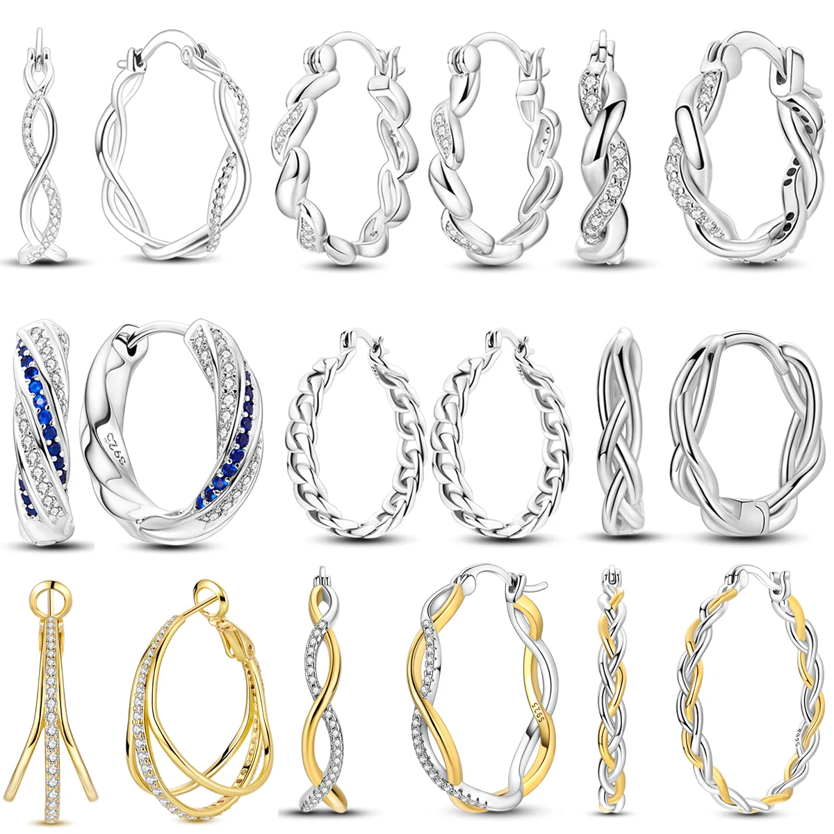 

925 Sterling Silver Knitted Earrings Women CZ Zircon Hoop Ear Studs Sparkling Hollow Weave Earring Wedding Anniversary Gift