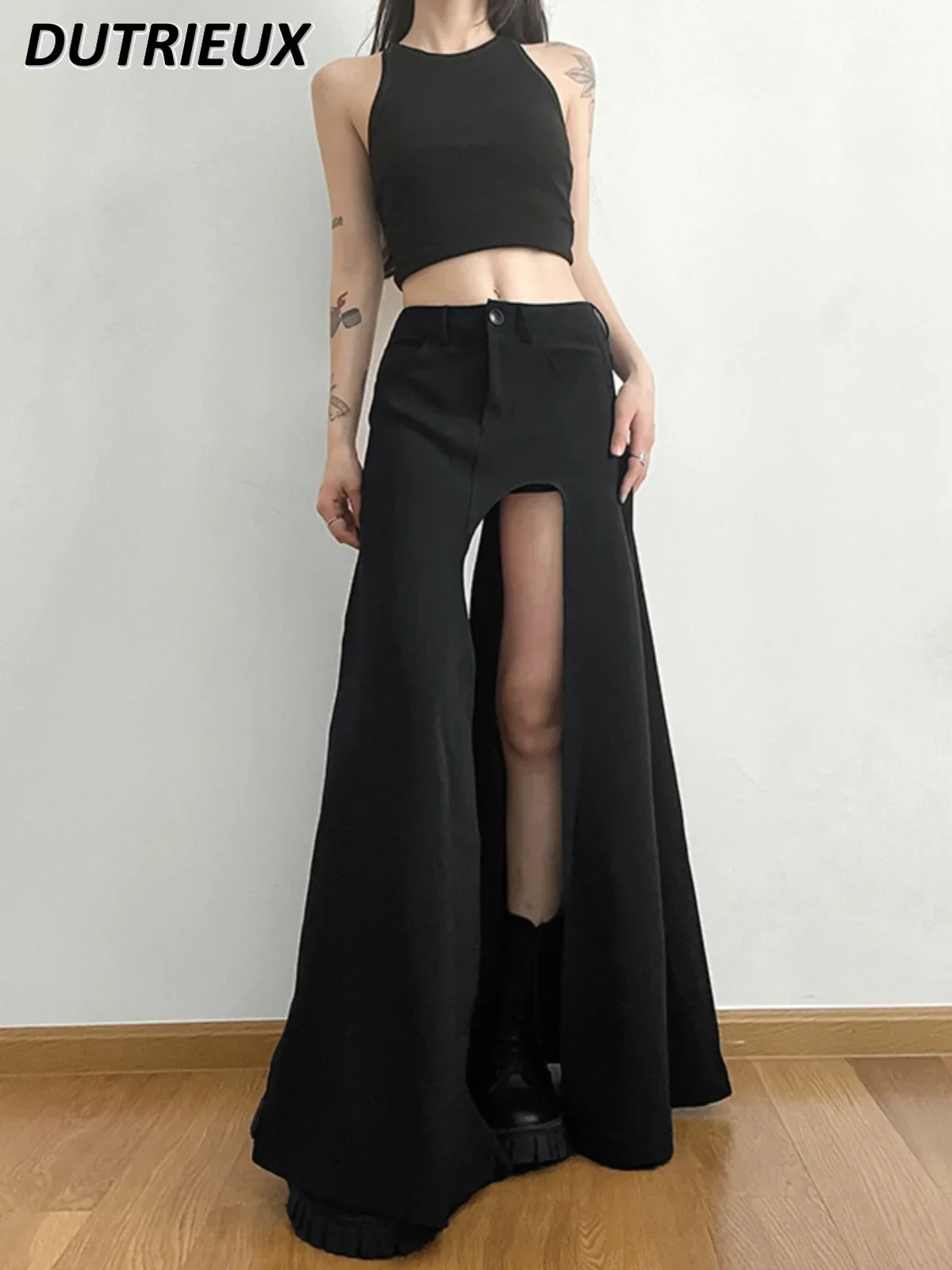 Black Thin Suit Skirt Summer Design Sense Niche Split Lady Long Skirt High Waist and Thin A Line Women's Skirts Spring Autumn