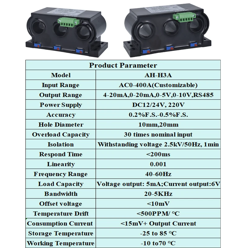 3ph AC Current Transmitter 4-20mA 0-20mA 0-5V 10V RS485 Output 3-phase Current Mutual Transducer Perforated Hall Current  Sensor