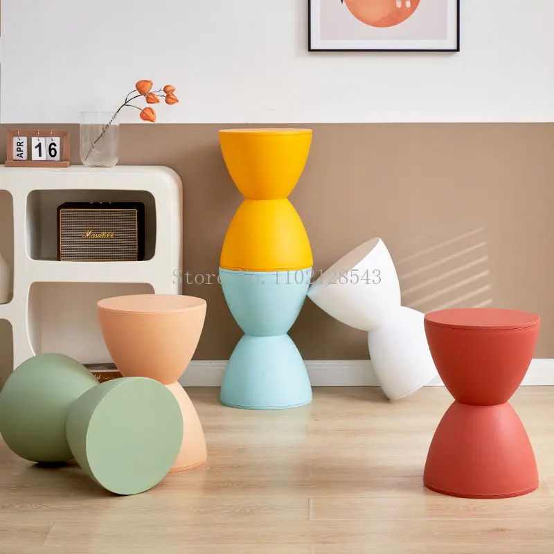 Color Plastic Stool Creative Hourglass Small Ottomans Simple Fashionable Small Apartment Changing Shoes Round Pier Side Table