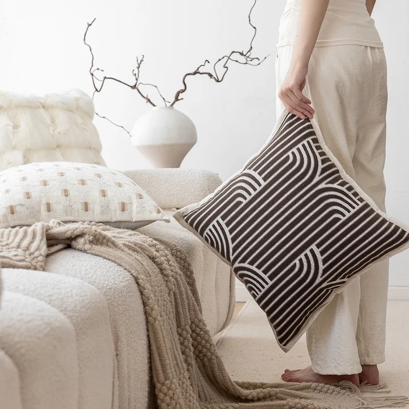 Geometric Pillows Ivory Khaki Cushion Cover Luxury Modern Decorative Pillow Cover For Sofa Chair Home Decorations