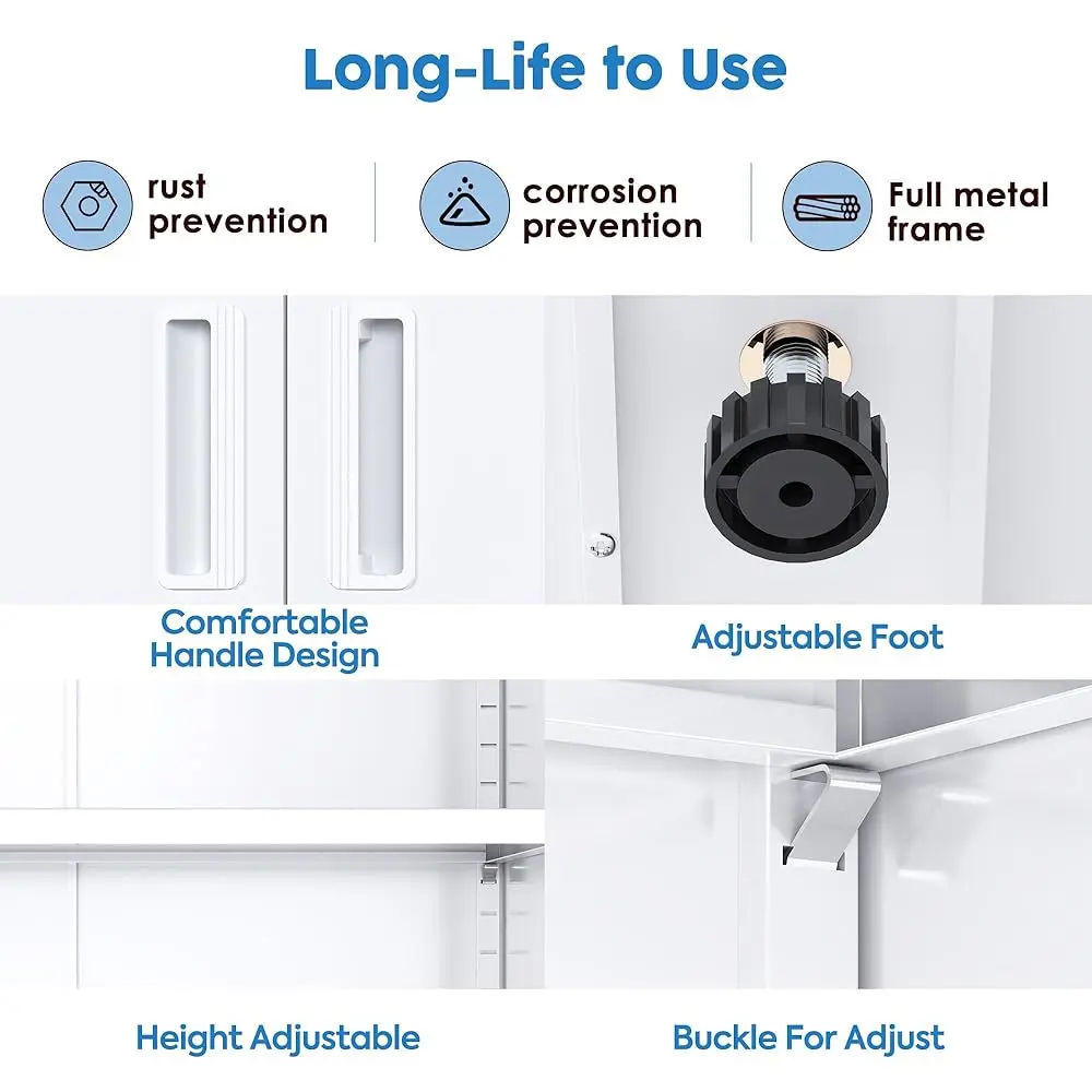 71"" Locking File Cabinet, Metal Storage Cabinet With 2 Doors And 4 Adjustable Shelves For Office, Home, Garage, Gym, School