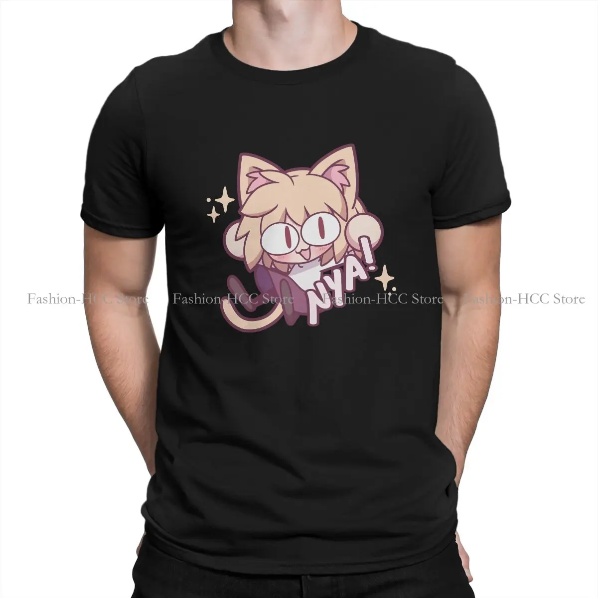 Nya Chibi Newest Polyester TShirts Neco Arc NECOARC Cat Male Style Streetwear T Shirt Round Neck