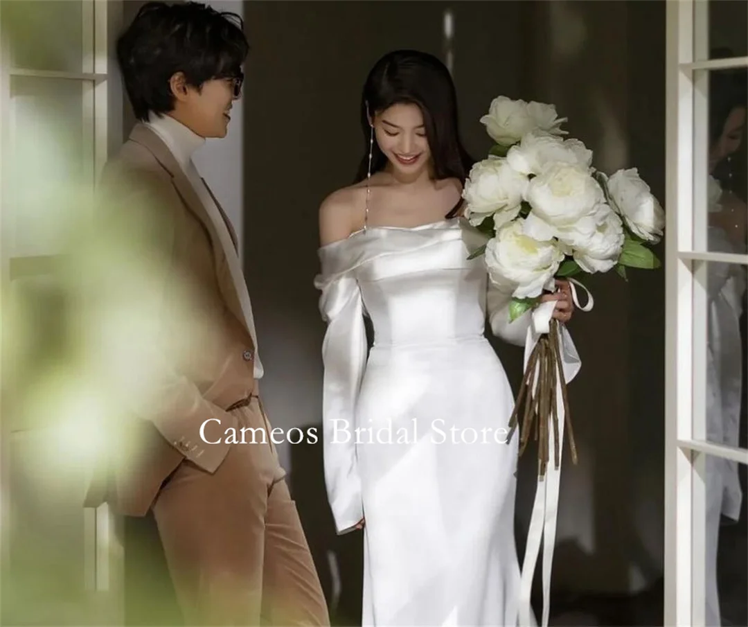 

SONDR Korea Off the Shoulder Wedding Dress Custom Made Formal Bride Dress Ivory 웨딩드레스 Sheath Long Sleeves Wedding Gown Bridal