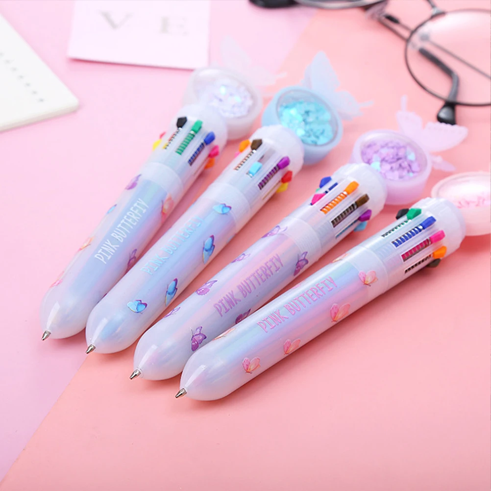 

8pcs Multicolor Ballpoint Pens Sequins Teenager Accessory Wear-Resistant Portable Writing Pens Kawaii Stationery For Students