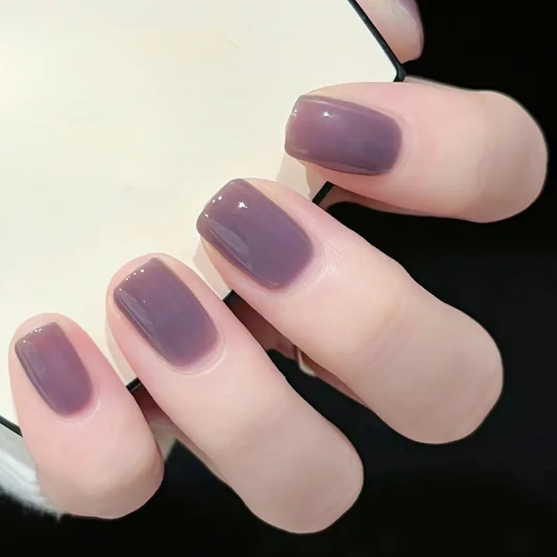 

24pcs Short Coffin Press-On Nails - Solid Purple Minimalist & Instagrammable Multi-Size Fit False Nails With Wearing Tools