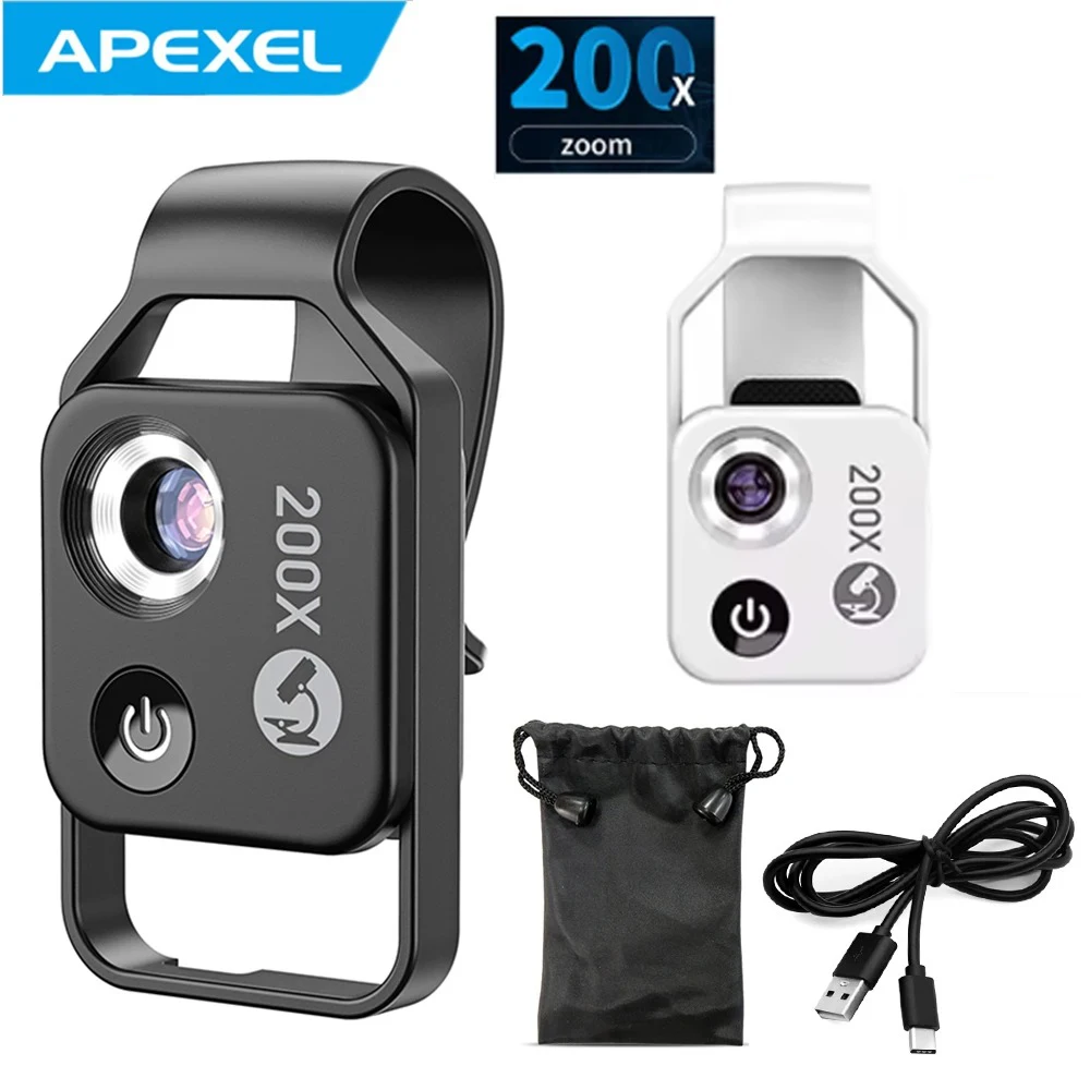 100X / 200X Microscope Phone Lens with Phone Clip Plant Insect Hair Skin Observation Jewelry Jade Appraisal Electronic Testing