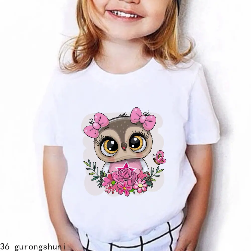 New Cute Enfant Fille Cute Animal Owl Girls and Boys Clothes Toddler Tees Kids Short Sleeve Shirt Birthday Child Outfit Gift Top