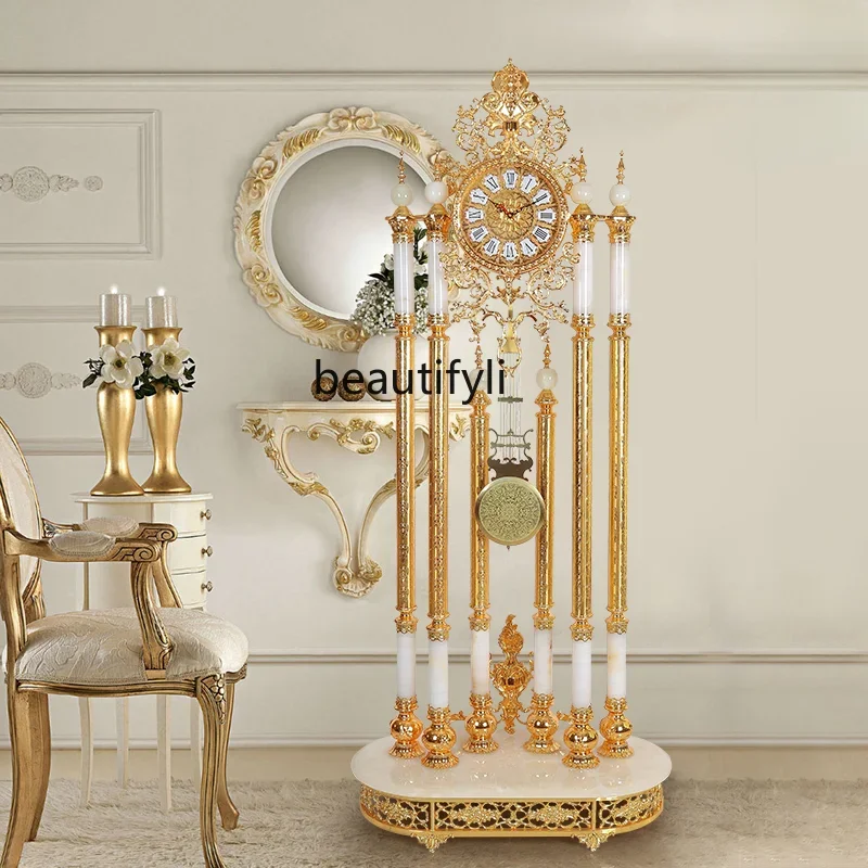 

ss7486 European-Style White Jade Standing Grandfather Clock Luxury Villa Home Living Room Crystal the Grandfather Clock