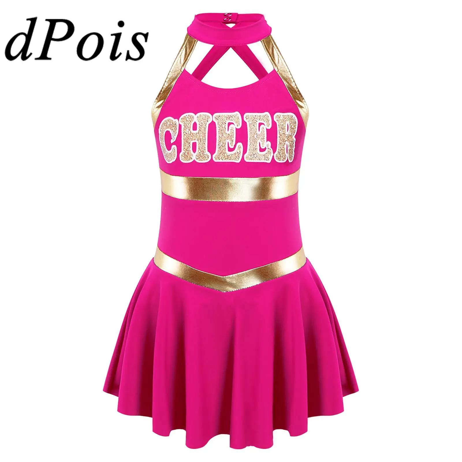 

Kids Girls Cosplay Cheerleading Dancewear Cheerlead Uniform Dress Sports Competition Children Letter Printed Cheerleader Costume