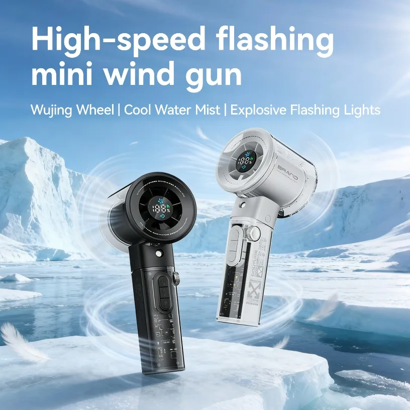 

Transparent Handheld Spray Fan, 100-Speed Dial Cooling Fan with AI LED Display 10H Battery Mist Fan for Concerts Travel Office