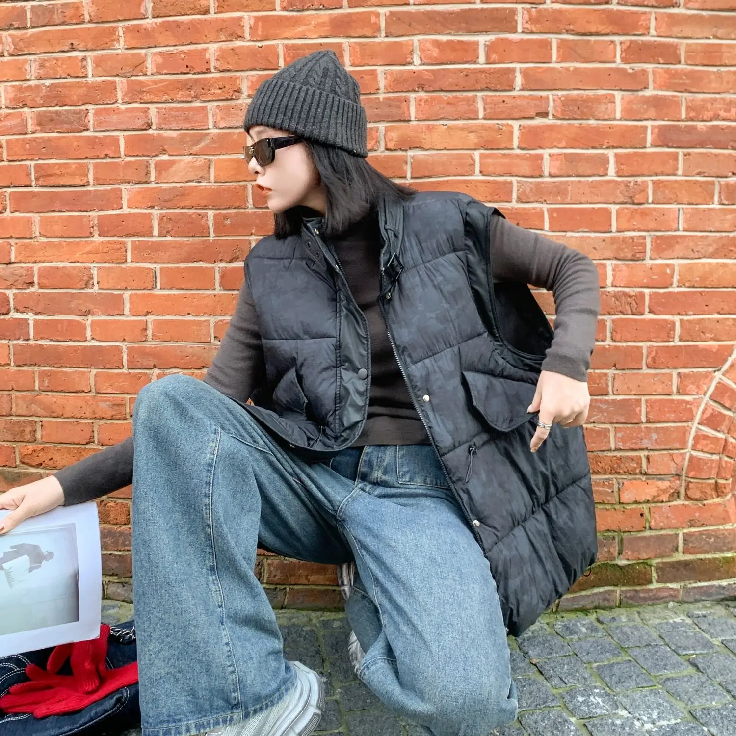 

Vests Waistcoats Thick Womens Waistcoat Formal Summer Mesh Open-Knit Sleeveless Lightweight Elastic Spliced Sweet Girl Y2K Retro