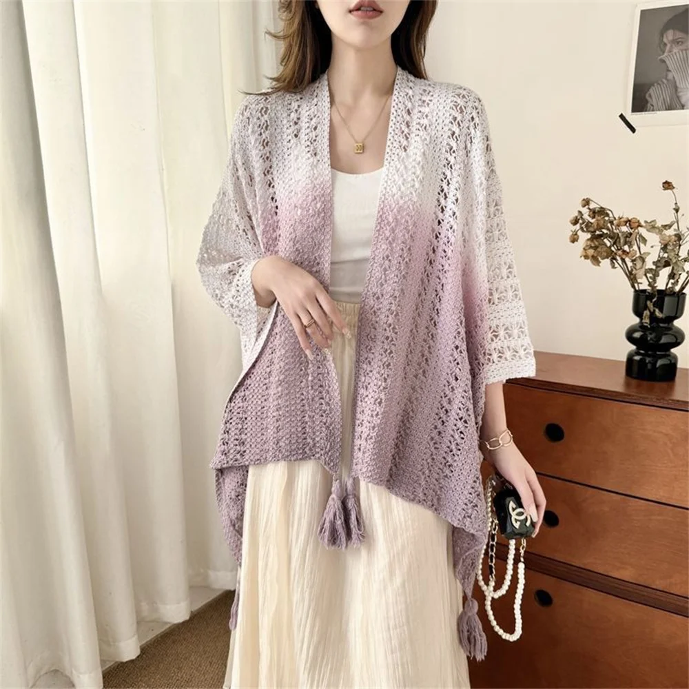 

Chinese style Yunnan tie dye ethnic style cape coat women's knitting hollow west Sichuan Xinjiang Tibet travel cloak cloak summe