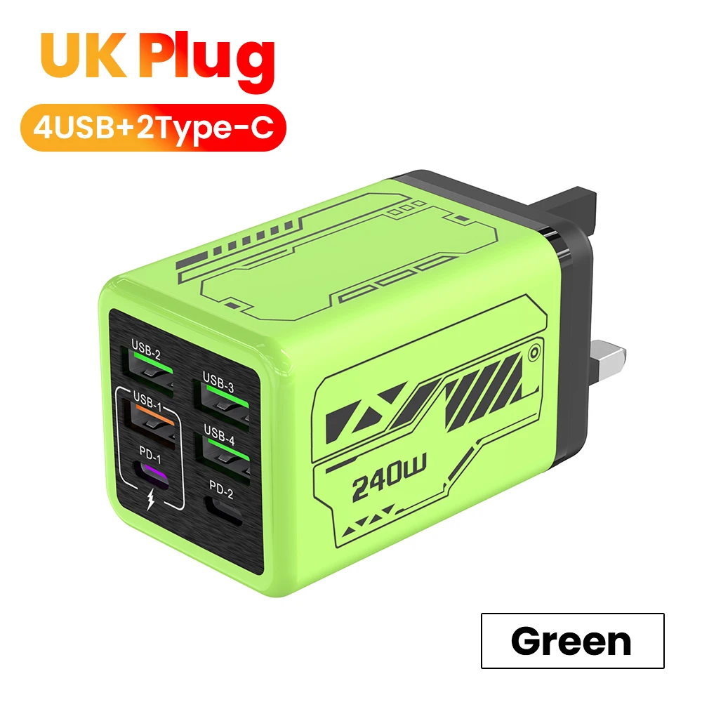 240 W 6 Poorten 4 USB + 2 Type C Super Snel Opladen Mobiele Telefoon Oplader USB3.0 PD3.0 EU/UK/US Oplader Voor Iphone 17 16 Samsung POCO
