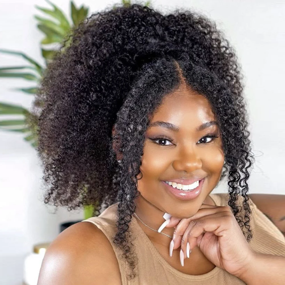 الأفرو غريب مجعد الشعر الرباط نفخة ذيل حصان البرازيلي مشبك شعر الإنسان في ذيل حصان الشعر الأمريكي الأفريقي التمديد