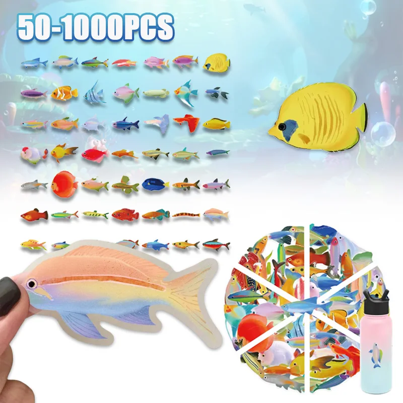 50-1000PCS Cartoon Wasserdichte Fisch Transparente Aufkleber Kunst DIY Laptop Aufkleber Cartoon Telefon Graffiti Aufkleber Skateboard Gepäck