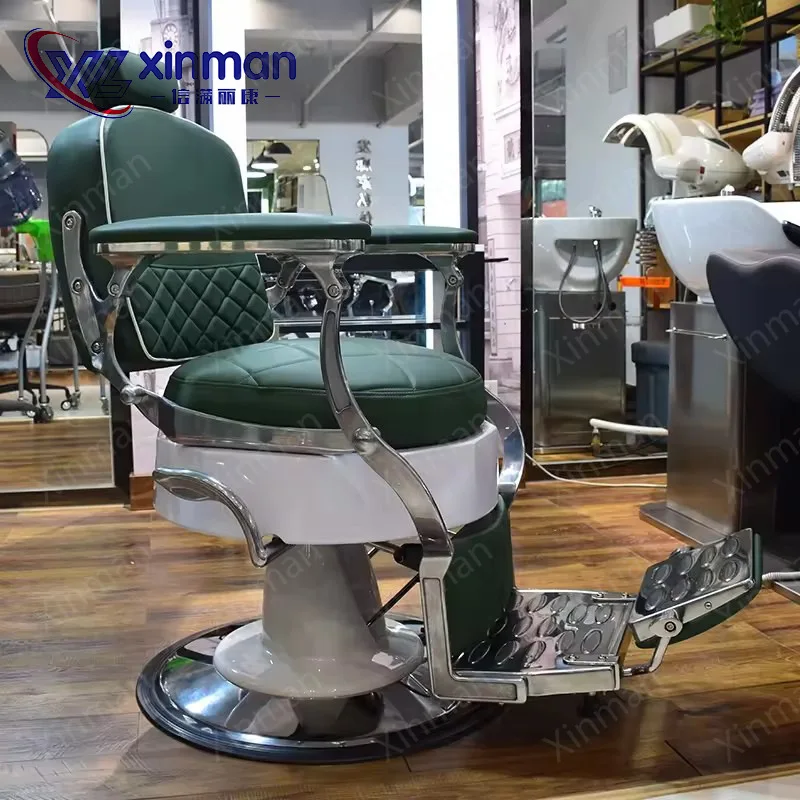 European-style green antique professional hair salon barber chair Men's semi-reclining hair salon hair cutting chair