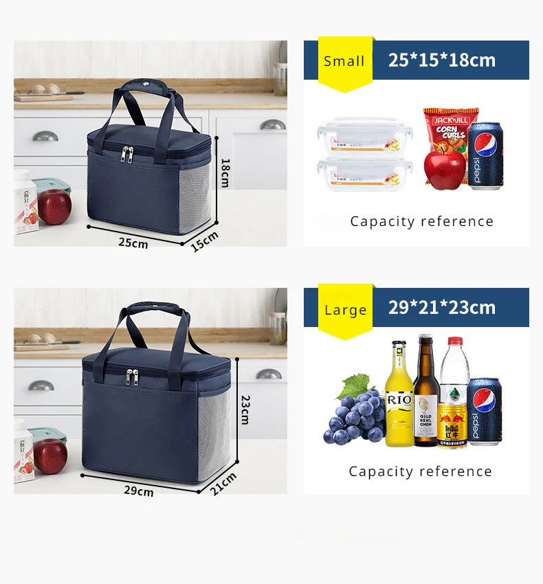 New Square Portable Lunch Bag Food Thermal Box Waterproof Office Cooler Lunchbox Insulated Case