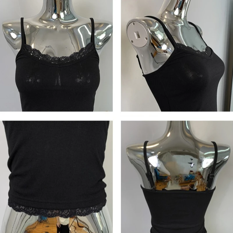 한국 스타일 레이스 트림 솔리드 컬러 다용도 크롭 탑 2026 여성 섹시 슬림 탱크 탑 봄 여름 신상 캐주얼 캐미솔