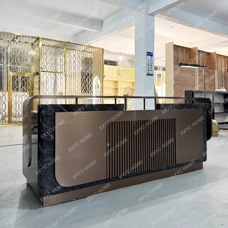 Company Front  Reception  Simple Modern Marble Pattern Beauty Salon Service  Lacquered Cashier  Water Bar