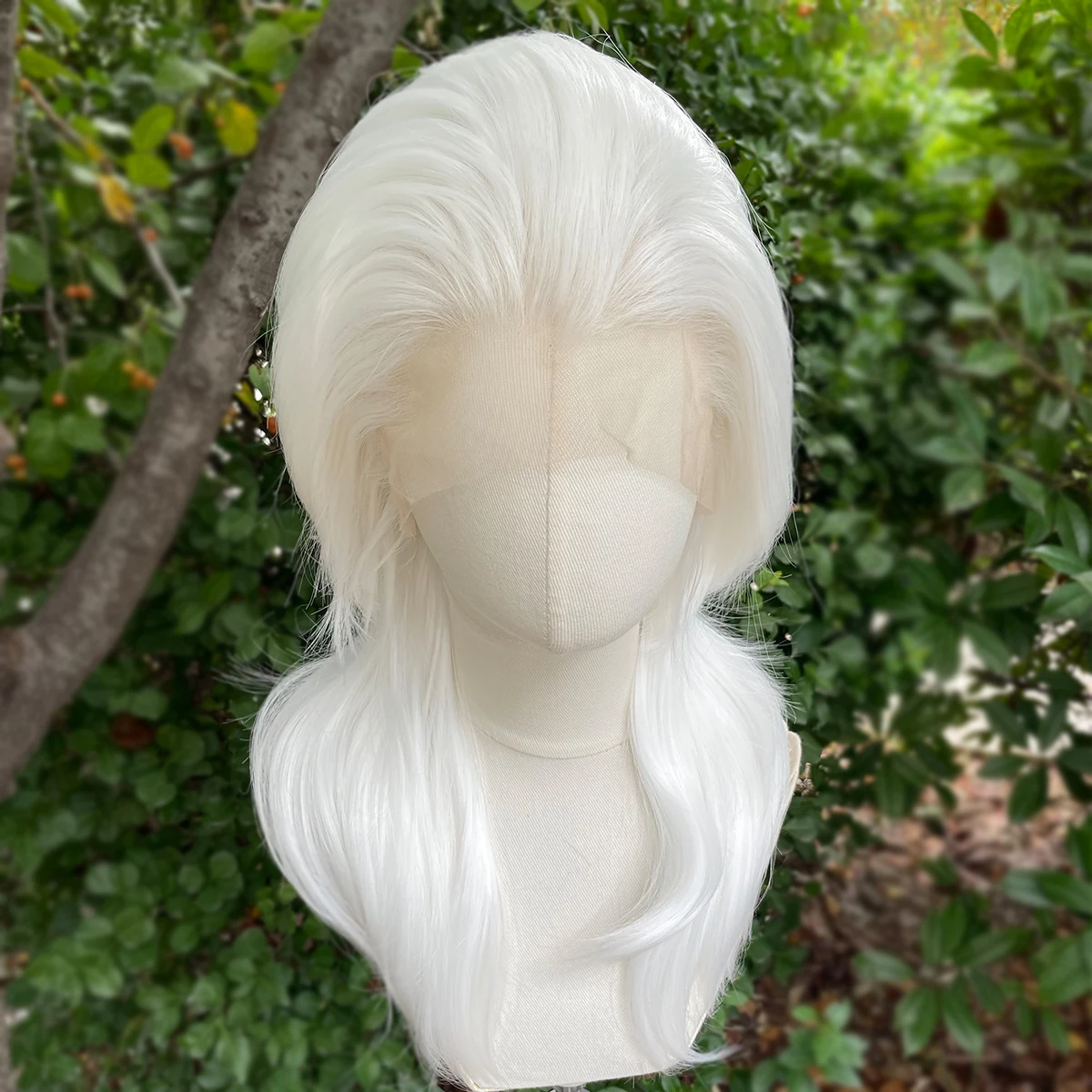 Peak Style Weiße 13x4 synthetische Lace-Front-Perücken für Frauen, Cosplay, schulterlang, kurze, lockige synthetische Perücken, Schichten, Pferdeschwänze – Detail 1
