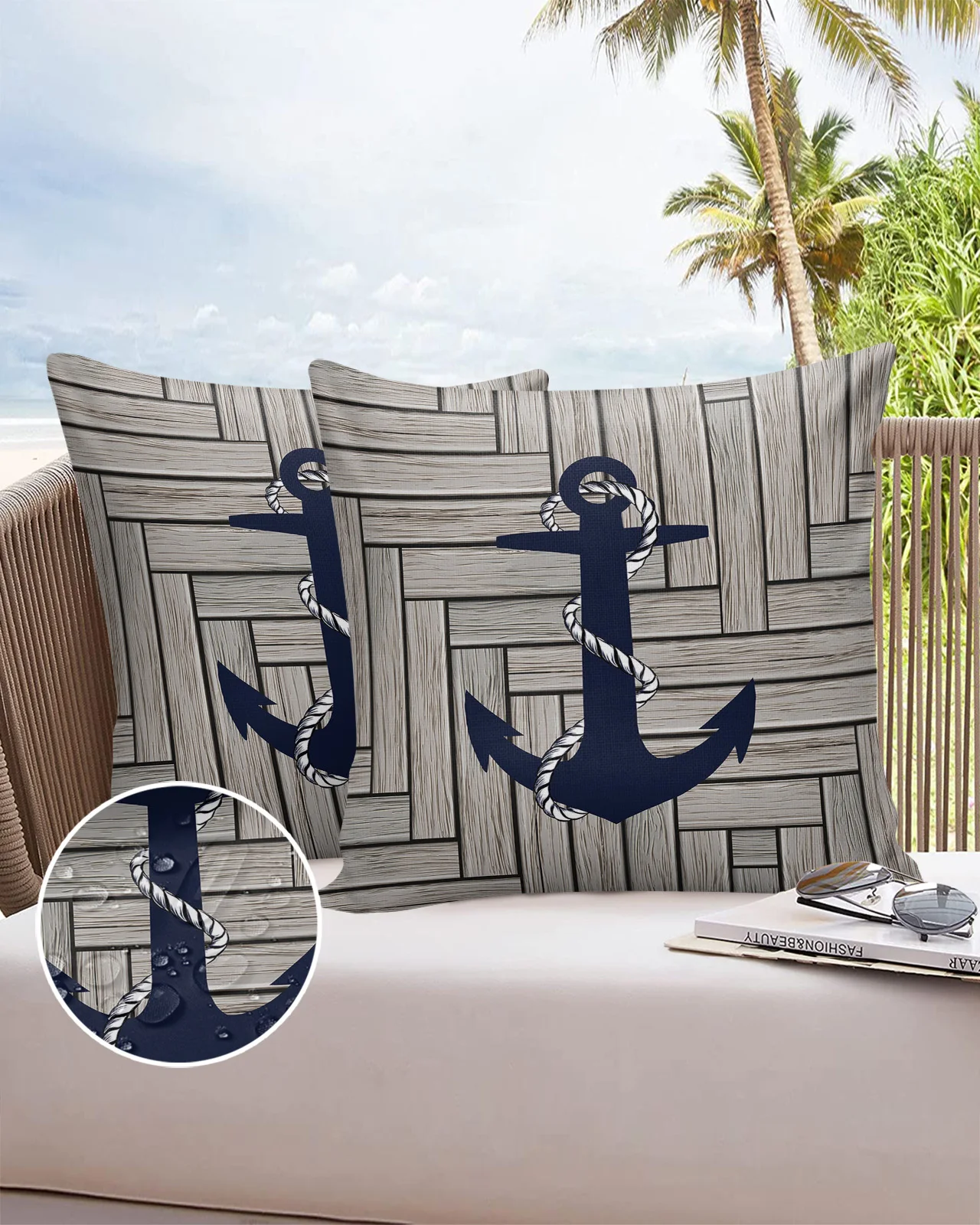 

Wood Texture Marine Anchor 2/4PCS Outdoor Pillowcase Waterproof Sofa Pillow Cover Case Garden Patio Cushion Covers Home Decor