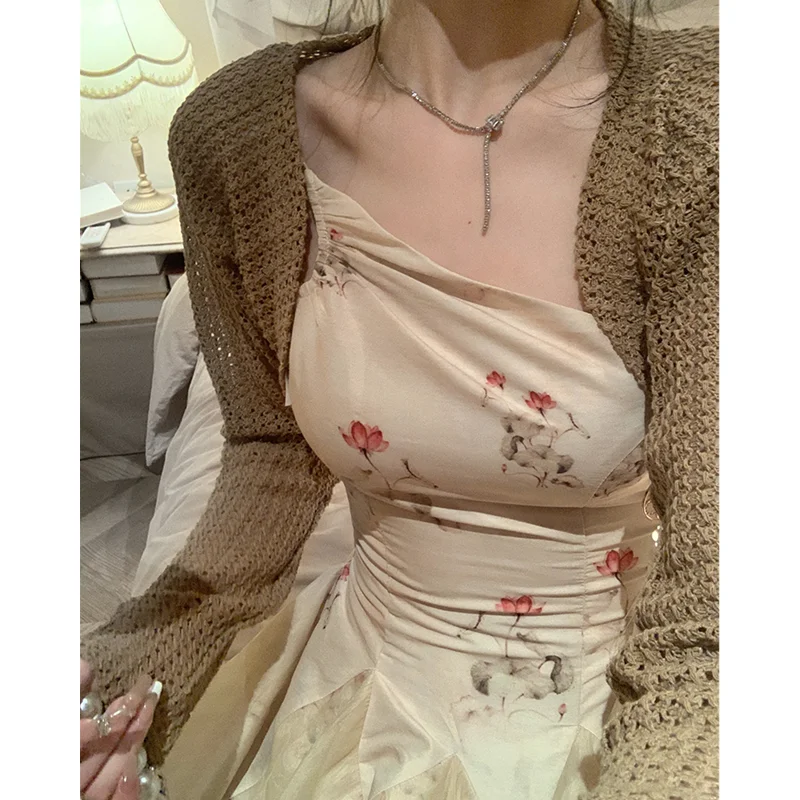 Women's Dress Apricot Short Skirt Summer New Chinese Style Fashion Suspender Dress Women's Design Dress Ball Gown Short Skirt